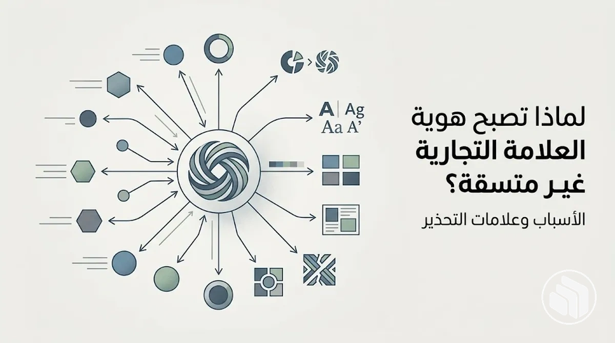 مخطط يوضح أسباب وعلامات التحذير من عدم اتساق هوية العلامة التجارية