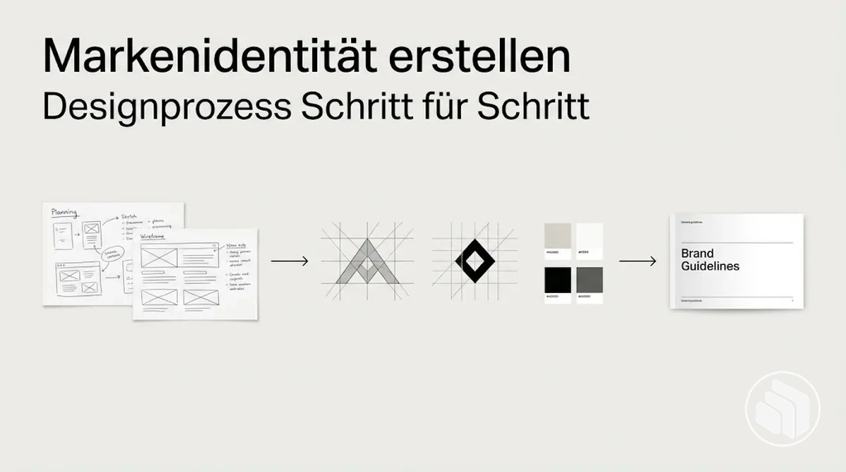 Schrittweiser Prozess des Markenidentitätsdesigns von der Planung bis zu den Markenrichtlinien