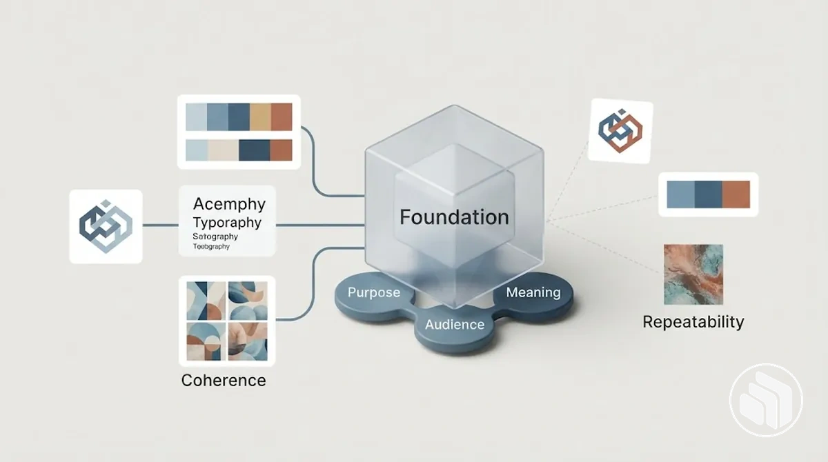 Gemeinsame Grundlage des Markenidentitätssystems für kohärente visuelle Designentscheidungen