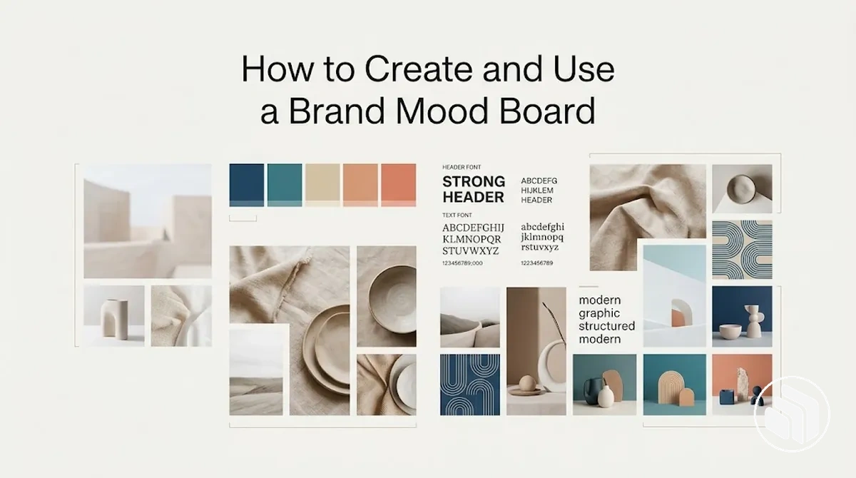 Brand mood board with coordinated colors, typography, and imagery