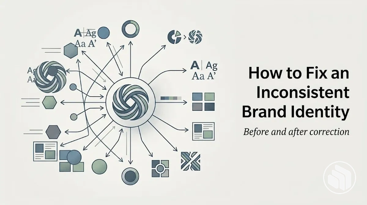 Before-and-after view of an inconsistent brand identity being corrected