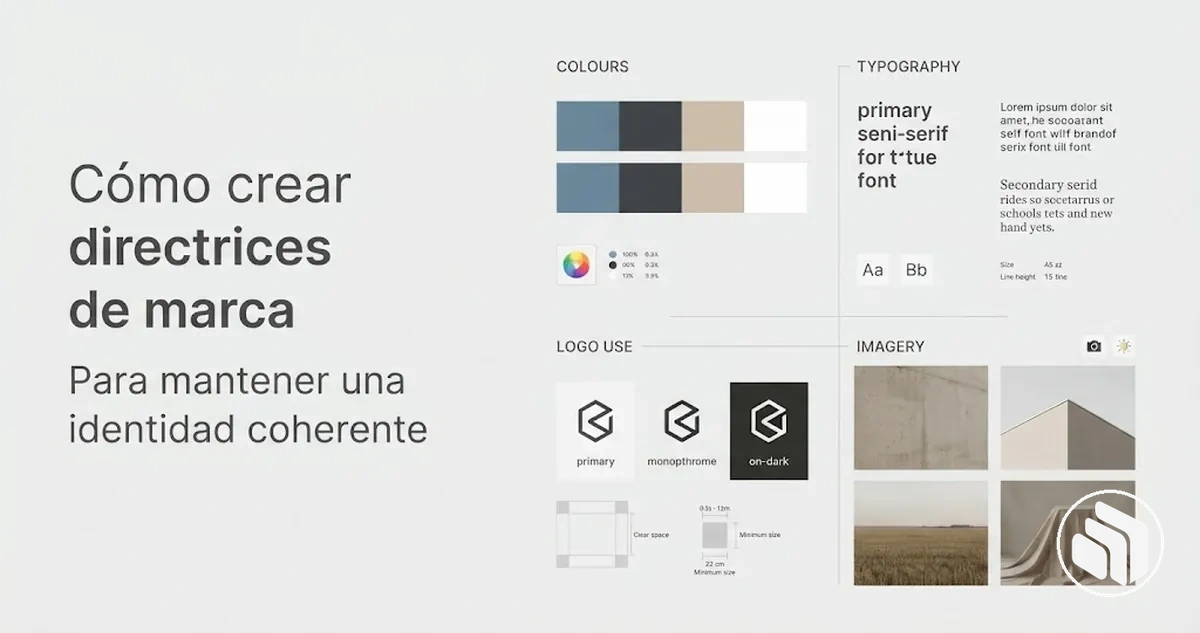 Directrices de marca con reglas para colores, tipografías, logotipo e imágenes