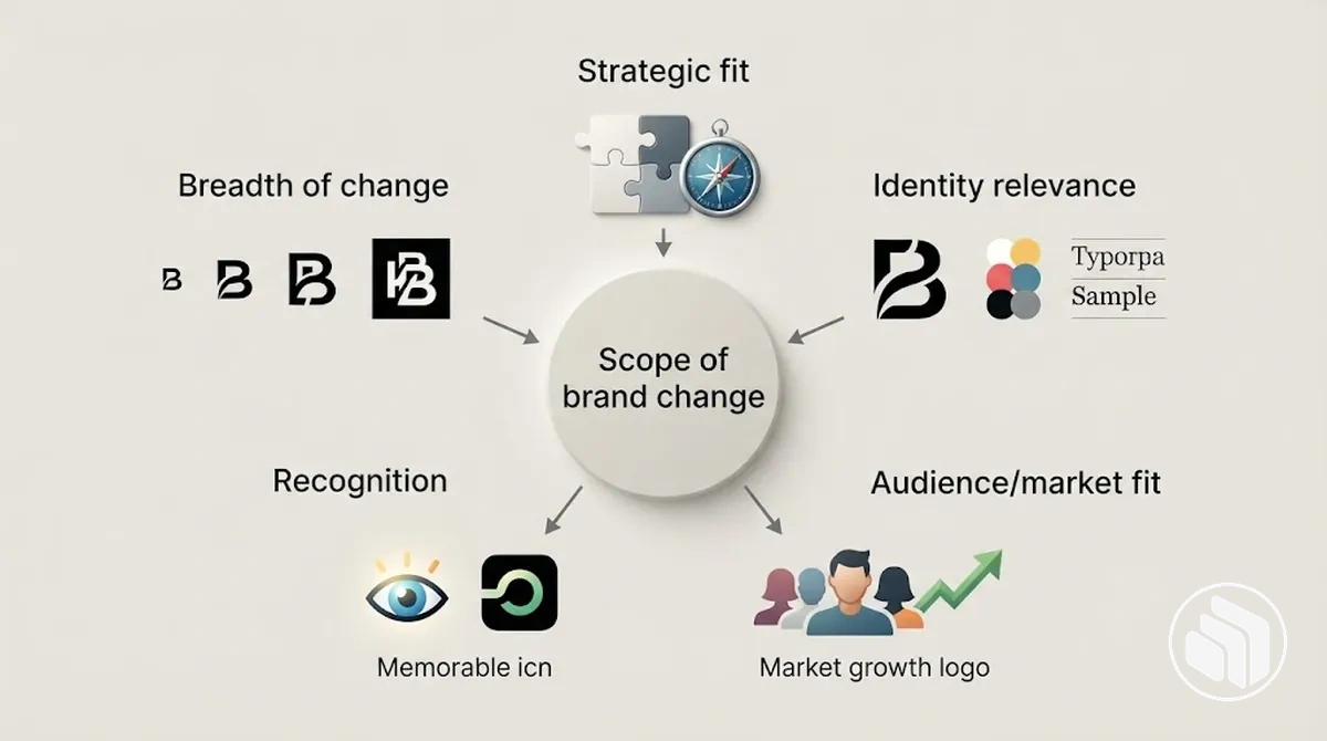 Diagrama de criterios para evaluar si una actualización de marca o un rebranding es más adecuado