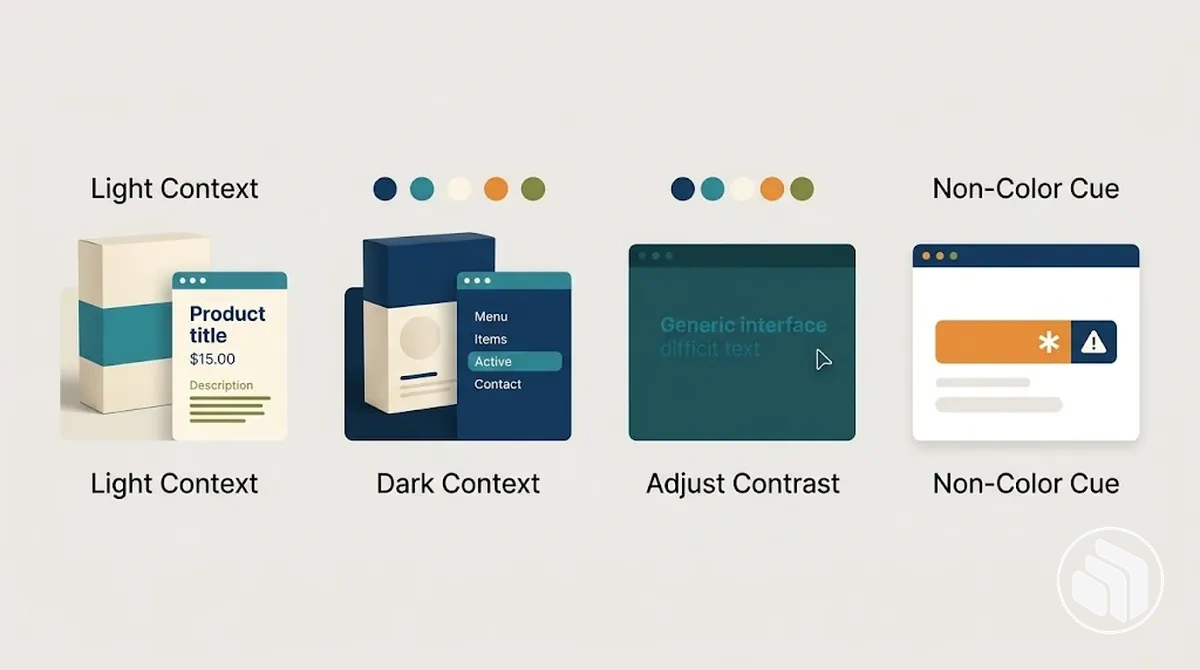 Combinaciones de colores de marca probadas para contraste legible en texto, fondos y estados de interfaz