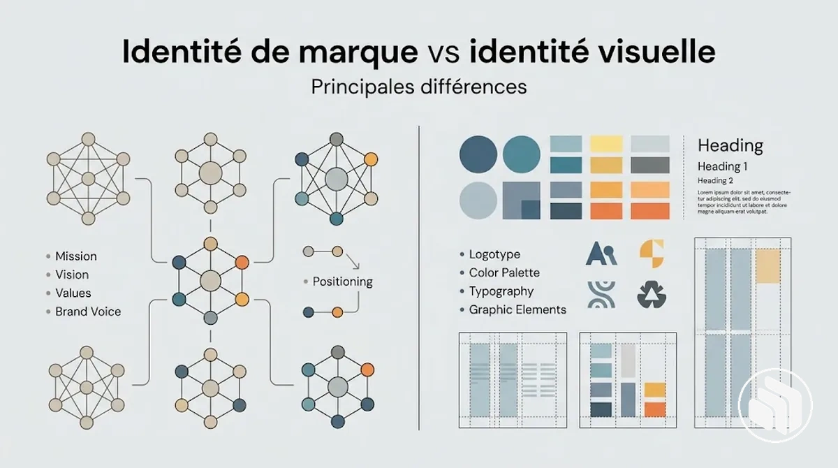 Comparaison côte à côte de l’identité de marque et de l’identité visuelle