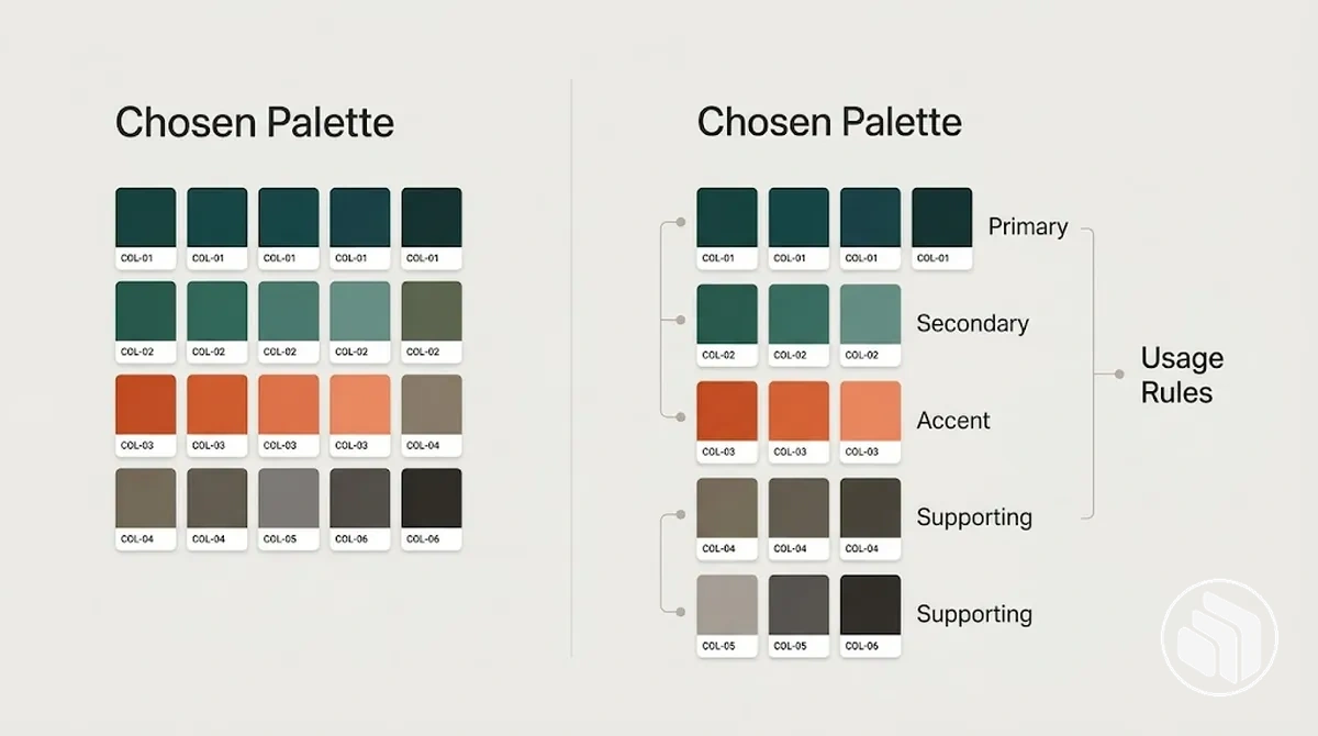 Système de couleurs de marque : palette approuvée, rôles et règles d’usage