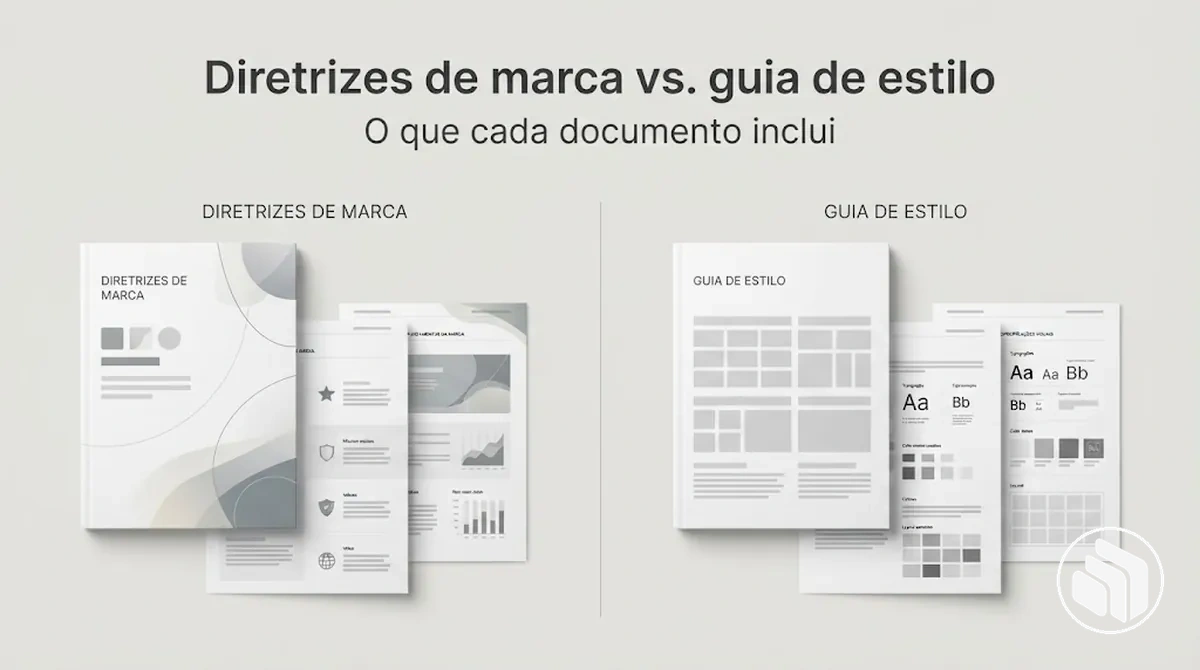 Comparação entre diretrizes de marca e um guia de estilo