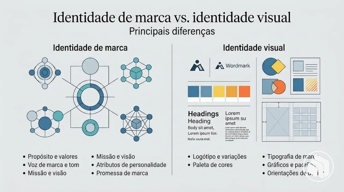 Comparação lado a lado entre identidade de marca e identidade visual