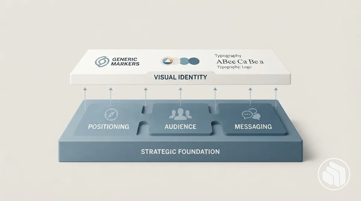 Diagrama mostrando as camadas estratégicas e de identidade que podem ser reconsideradas durante um rebranding