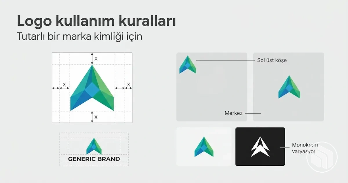 Boşluk, yerleşim ve logo varyasyonlarını gösteren kullanım örnekleri