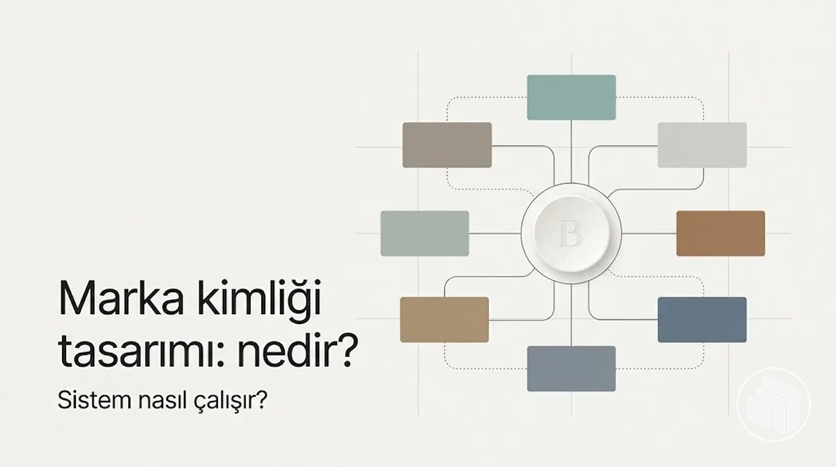 Marka kimliği tasarımı sisteminin ana öğelerini gösteren diyagram
