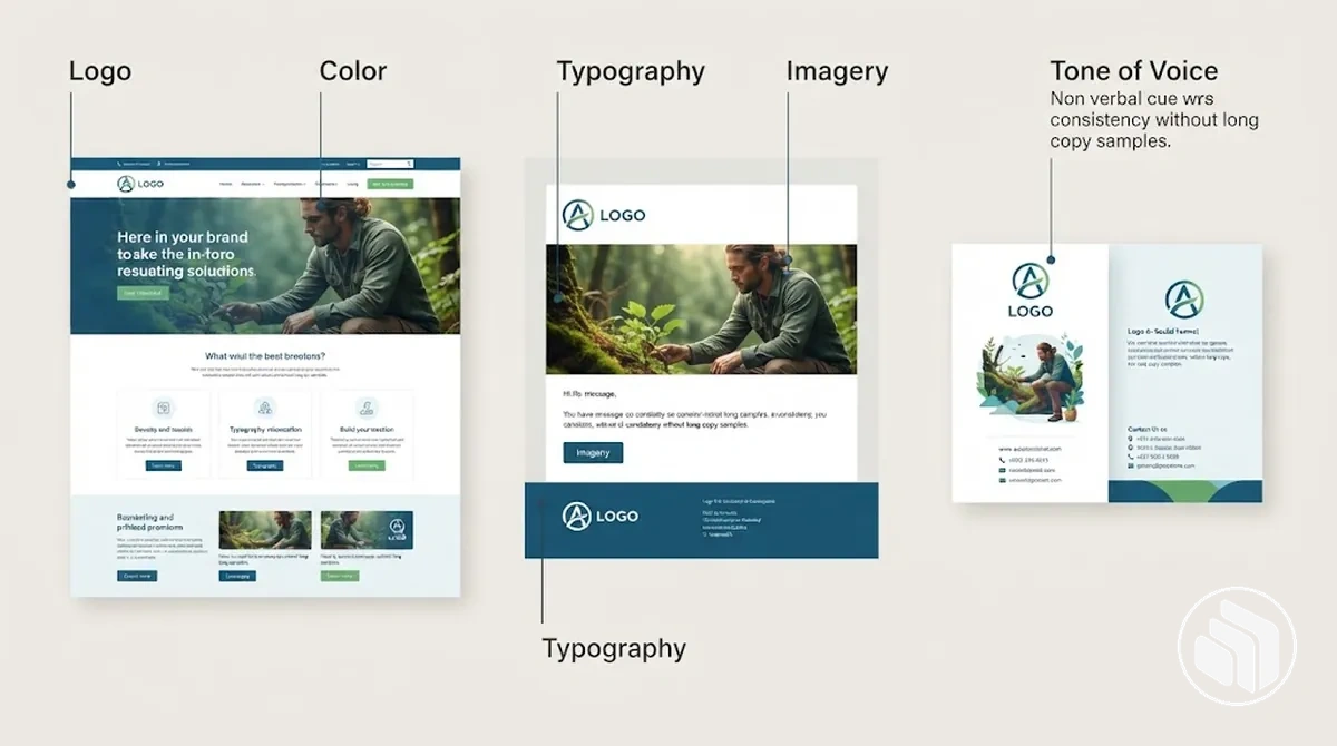 Temel görsel ve sözel marka kimliği öğelerinin birden çok temas noktasında sabit tutulması